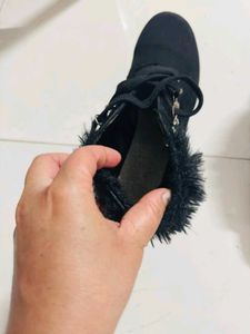 Black Furry Ankle Boots one time used