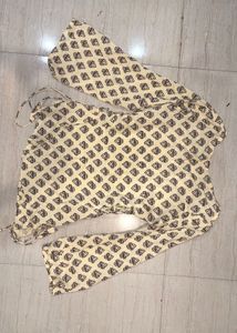 Cream Floral Print Short Kurti