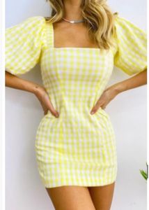 Cute Yellow Gingham Puff Sleeve Dress