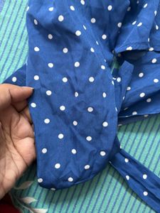 Blue Polka Dot Wrap Crop Top