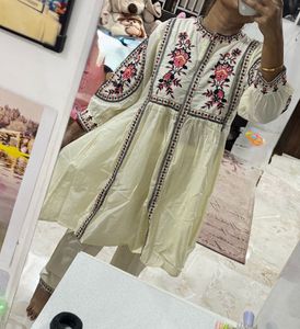 white embroidered cotton co-ord set