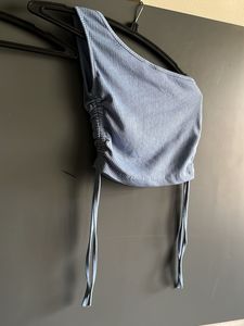 Blue One-Shoulder Ruched Crop Top