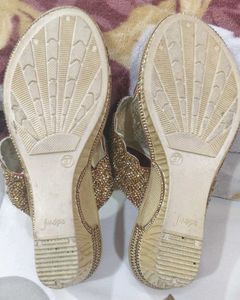 Elegant Golden &amp; Red Partywear Sandals