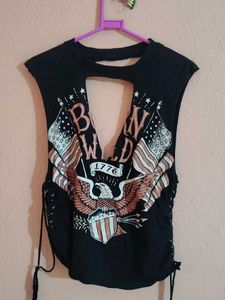 Edgy Graphic Cut-Out Top