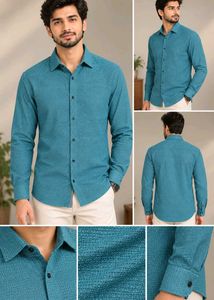 New Teal Textured Button Shirt