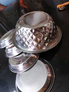 Stainless Steel Serving Bowl and Plates Set