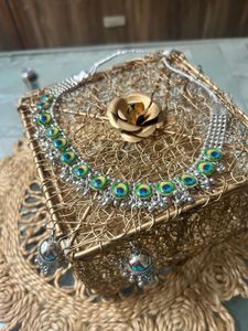 Peacock Feather Necklace & Earrings Set