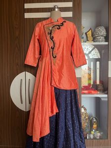 Designer Orange & Navy Blue Lehenga Choli