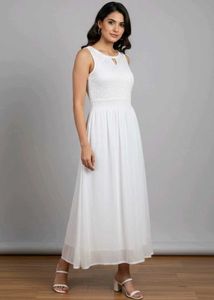 🇮🇳Freedom Sale🇮🇳White Lace Chiffon Maxi Dress