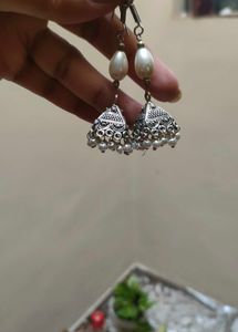 German silver jhumka earrings with faux pearls