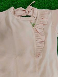 Pink Ruffle top with Embellished Sleeves