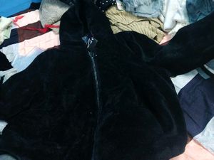 Black Fuzzy Zip-Up Hoodie