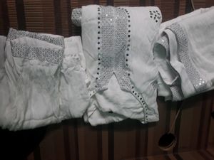 Beautiful White Mirror Work Set with Freebies