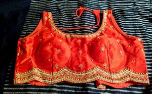 Beautiful Orange Embroidered Sequins Padded Blouse
