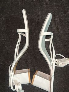 White Square Toe Tie-Up Sandals