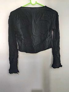 Black Cropped Button-Up Top