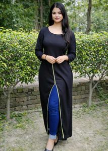 Stylish Front Slit Black Long Kurti | Trendy Indo-