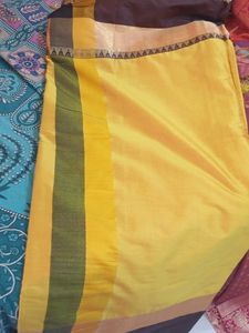 Yellow and coffeee colour Silk Saree