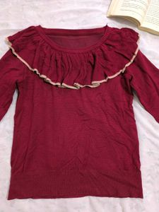 Maroon ruffle neck cardigan❤️‍🔥