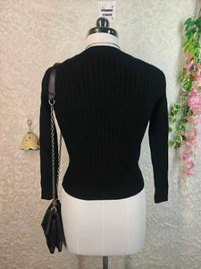 Chic Black Cable Knit Bow Detail Sweater