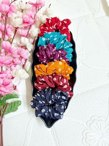 Set of 6 Colorful Bandhani Hair Scrunchies