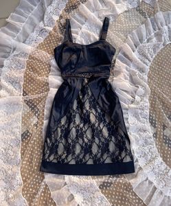 Elegant Navy Lace Detail Dress