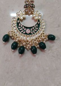 Emerald Green Kundan Chandbali Earrings