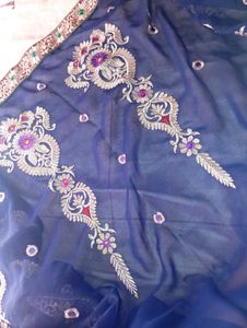 Blue Embroidery Work Saree