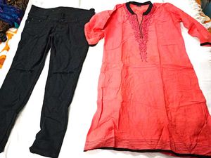 Trendy Combo Set – Kurta & Cut Jeggings Brand New