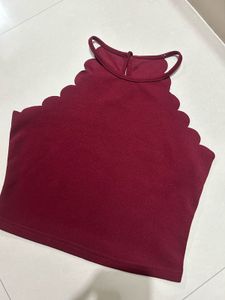 Burgundy Scalloped Halter Top