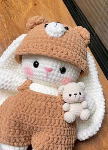 Crocheted Bunny Toy with Bear Hat