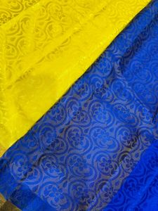 Vibrant Blue &amp; Yellow Brocade Saree