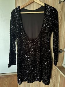 Sparkling backless Black Sequin Dress