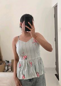 Floral Striped Peplum Tank Top