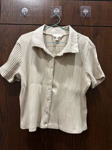 H&M Ribbed Collared Short Sleeve Crop Top