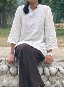 White Embroidered Short Kurti
