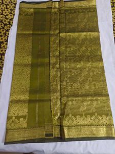 Elegant Olive Green Silk Saree with Gold Zari