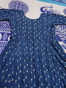 Blue Printed Anarkali Gown