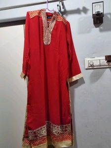 Red Embellished Kurta