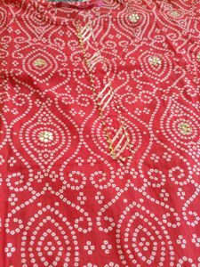 Red Bandhani Print Kurta with Pant