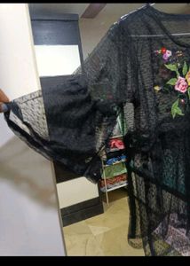 Embroidery Black sheer net top