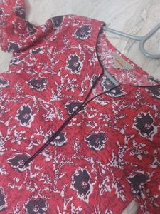 Red Floral Print Tunic Top