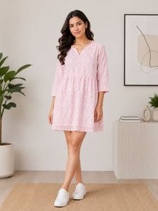 Pink Floral Cotton Kurta