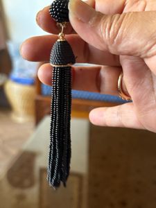 Black Beaded Tassel Earring