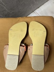 Embellished Coral &amp; Tan Flat Sandals