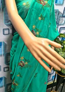 Elegant Teal Embroidered Saree Sea green