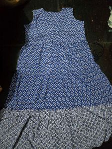 Stylish Blue &amp; White Printed Maxi Dress