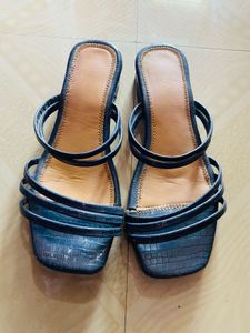 Stylish Blue Croc Block Heels