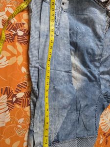 Men's Blue Checkered Denim Shirt chest across44