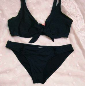 Classic Black Tie-Front Bikini Set